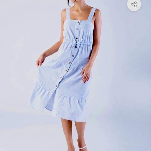 Margaret O’Leary Cotton Tiered Midi Dress Blue Sleeveless Strappy Size Small NWT - Picture 8 of 13